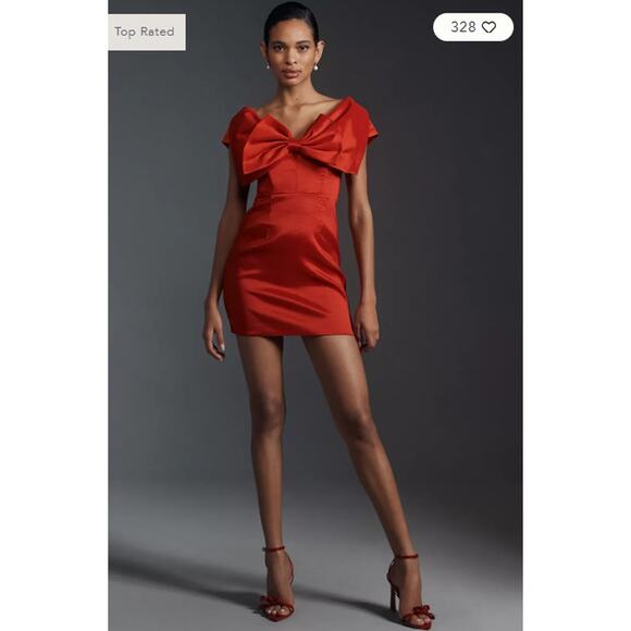 Anthropologie BARDOT Mini Bow Holiday Party Dress in Red Size US 10 NWT $148 - Picture 1 of 6